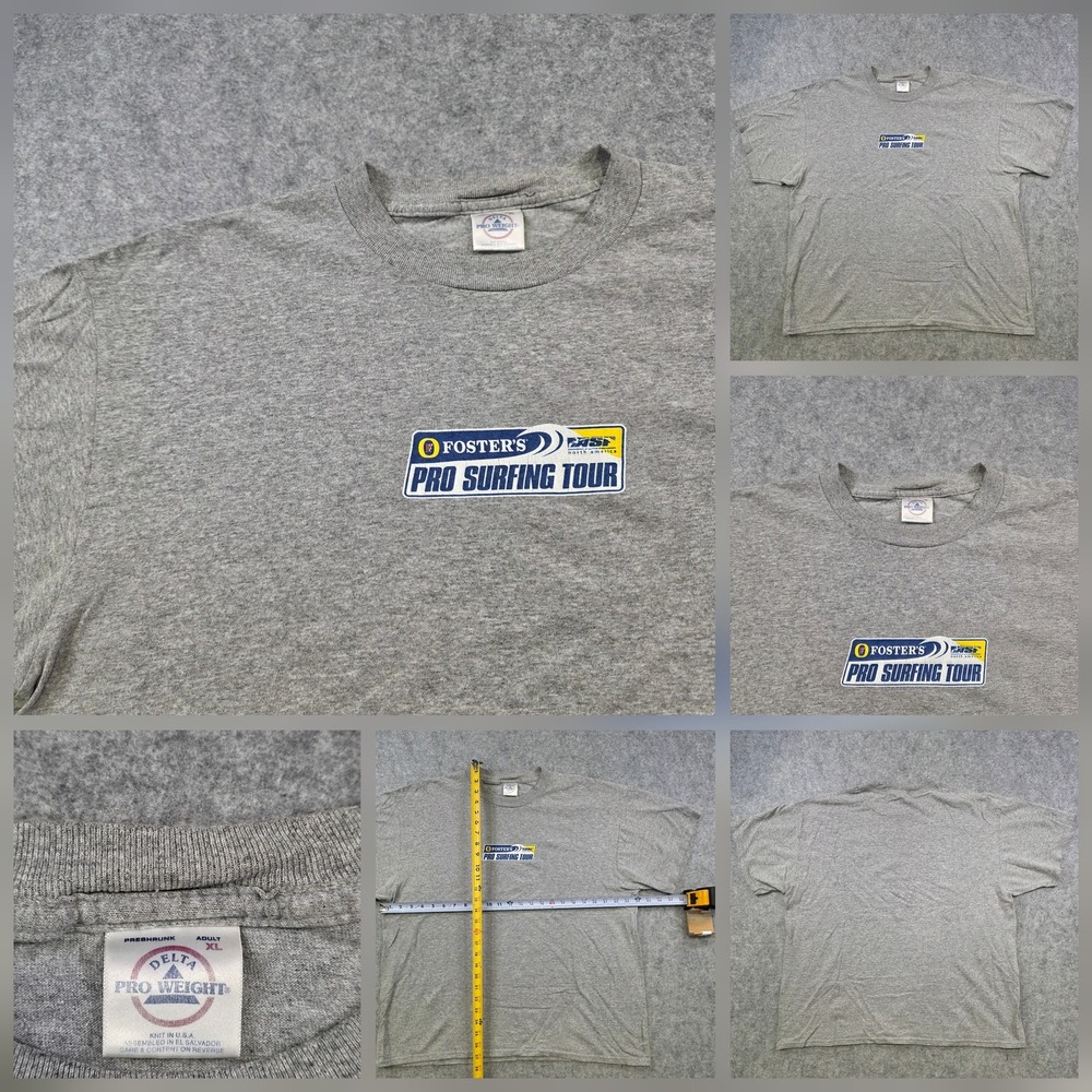 VTG Y2K Fosters Pro Surfing Tour Shirt Mens XL Gray Delta Beer Surf Graphic Tee